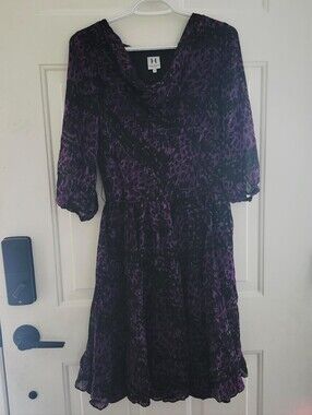 Halston Heritage Silk Black and Purple Dress